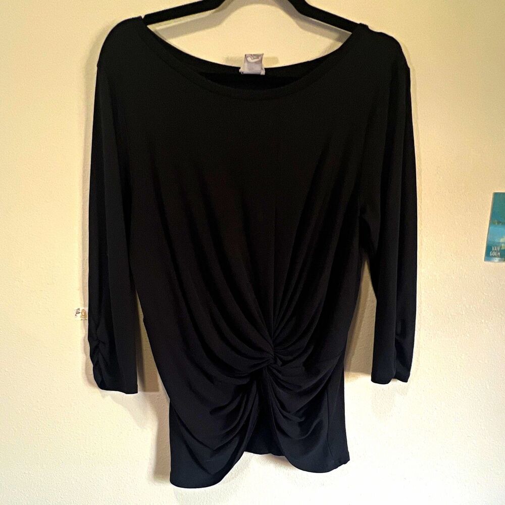 Caution To The Wind Women’s Black Knit Ruched Twist Boat Neck Top L